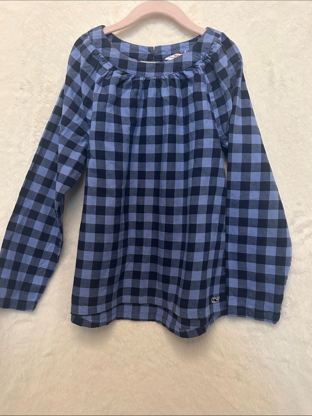 Vineyard Vines Girls' Blue Plaid Long-Sleeve Top